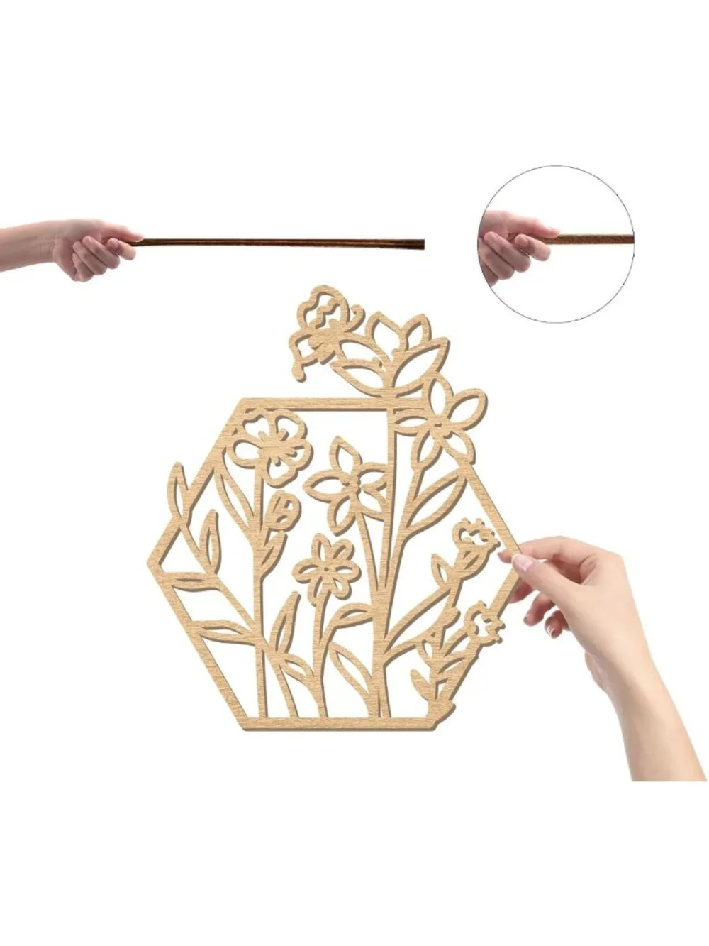 3-Piece Floral Wooden Wall Art Set - Hexagon Decor for Home, Bedroom & Office